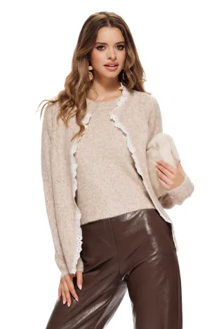 Pulover dama premium cu contururi de dantela brodata