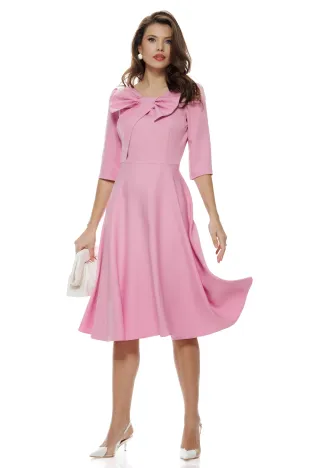 Rochie damă elegantă roz Fofy clos cu fundă maxi și croi feminin fluid