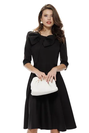 Rochie damă elegantă neagra Fofy clos cu fundă maxi și croi feminin fluid