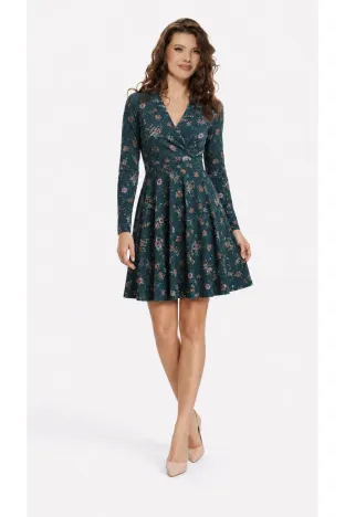 Rochie Fofy clos verde cu elemente florale și mânecă lungă