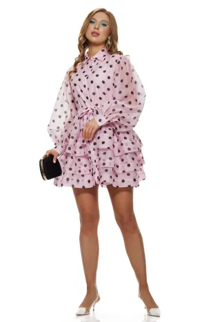 Rochie premium din organza cu buline volane suprapuse intarite