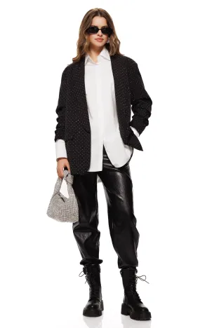 Sacou dama elegant negru cu strasuri
