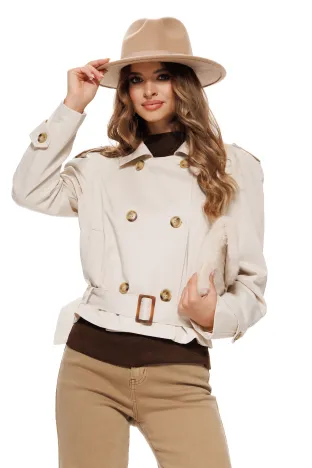 Trench dama scurt croi modern cu cordon in talie