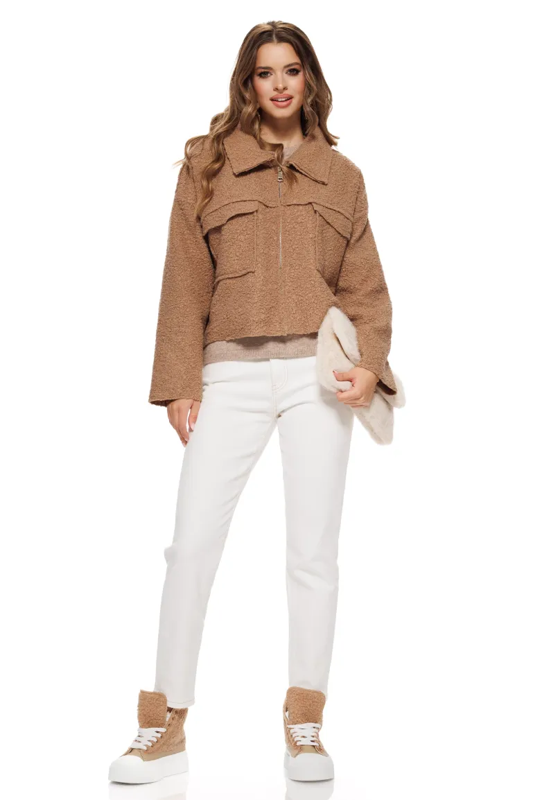 Blugi dama crem premium 2026 cu cusaturi mocca mouse material elastic croi conic talie inalta picture - 8