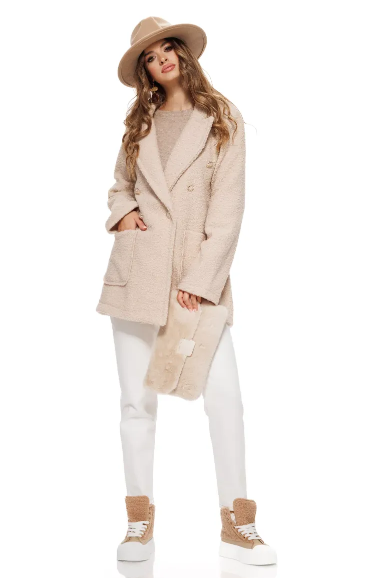 Blugi dama crem premium 2026 cu cusaturi mocca mouse material elastic croi conic talie inalta picture - 5