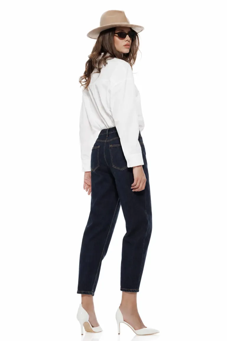 Blugi damă premium indigo ballon elastic cu talie inalta picture - 2