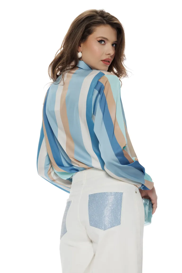 Blugi dama wide premium cloud dancer 2026 elastic cu buzunre baby blue cu strassuri picture - 8