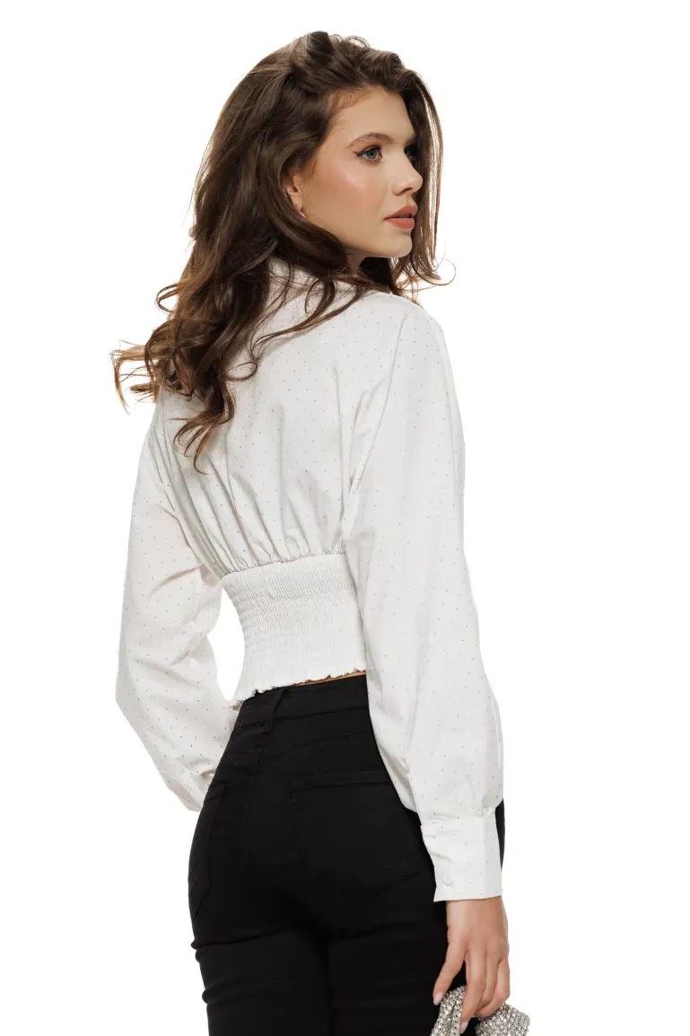 Camasa dama alba stil corset cu decolteu reglabil si aplicatii de strasuri picture - 2