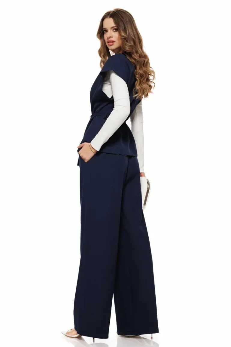 Compleu dama bleumarin cu pantalon drept si si vesta petrecuta picture - 2