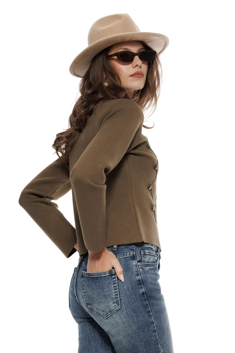 Jacheta dama eleganta din tricot premium army cu brandemburguri si nasturi metalici picture - 2