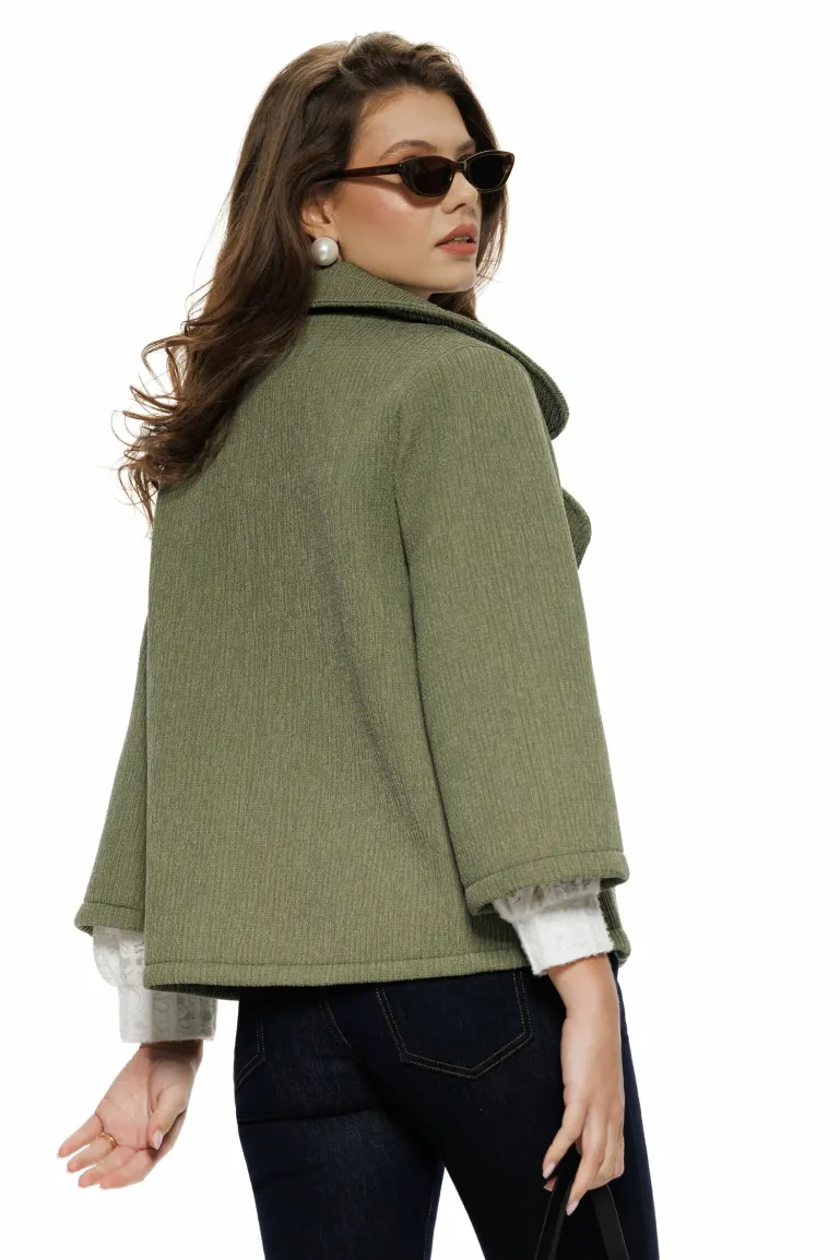 Jacheta damă eleganta olive cu croi retro nasturi maxi picture - 2