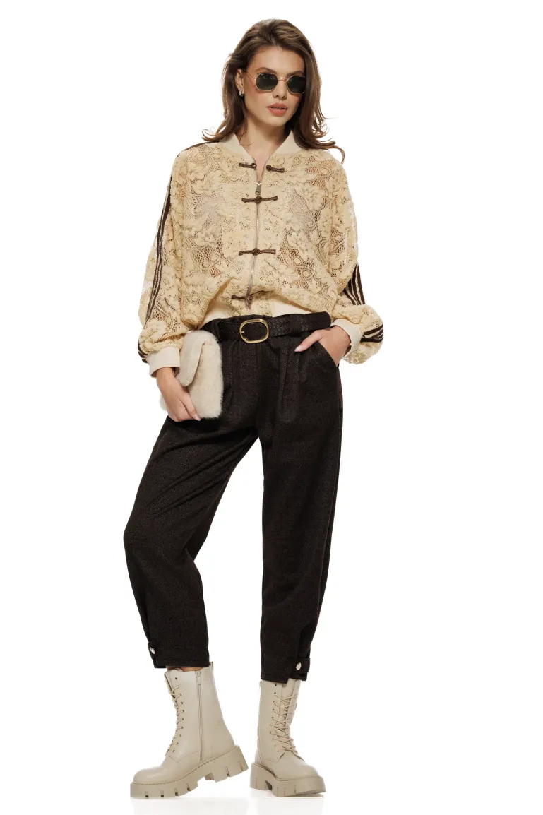 Jacheta dama premium din dantela bej cu ornamente brandemburg picture - 2