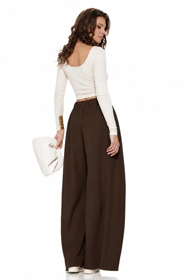 Pantalon dama maro wide cu pense ample si buzunare laterale picture - 2