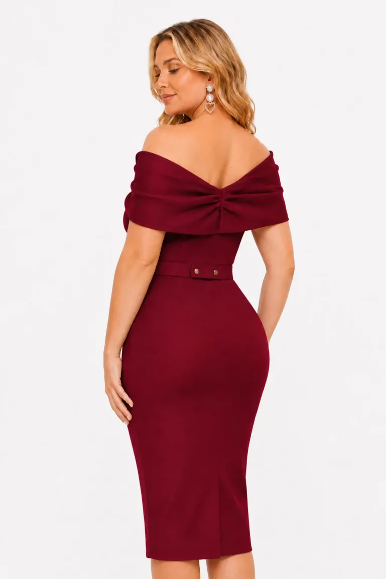Rochie de ocazie eleganta bordo din neopren pe umeri si cristale maxi picture - 2