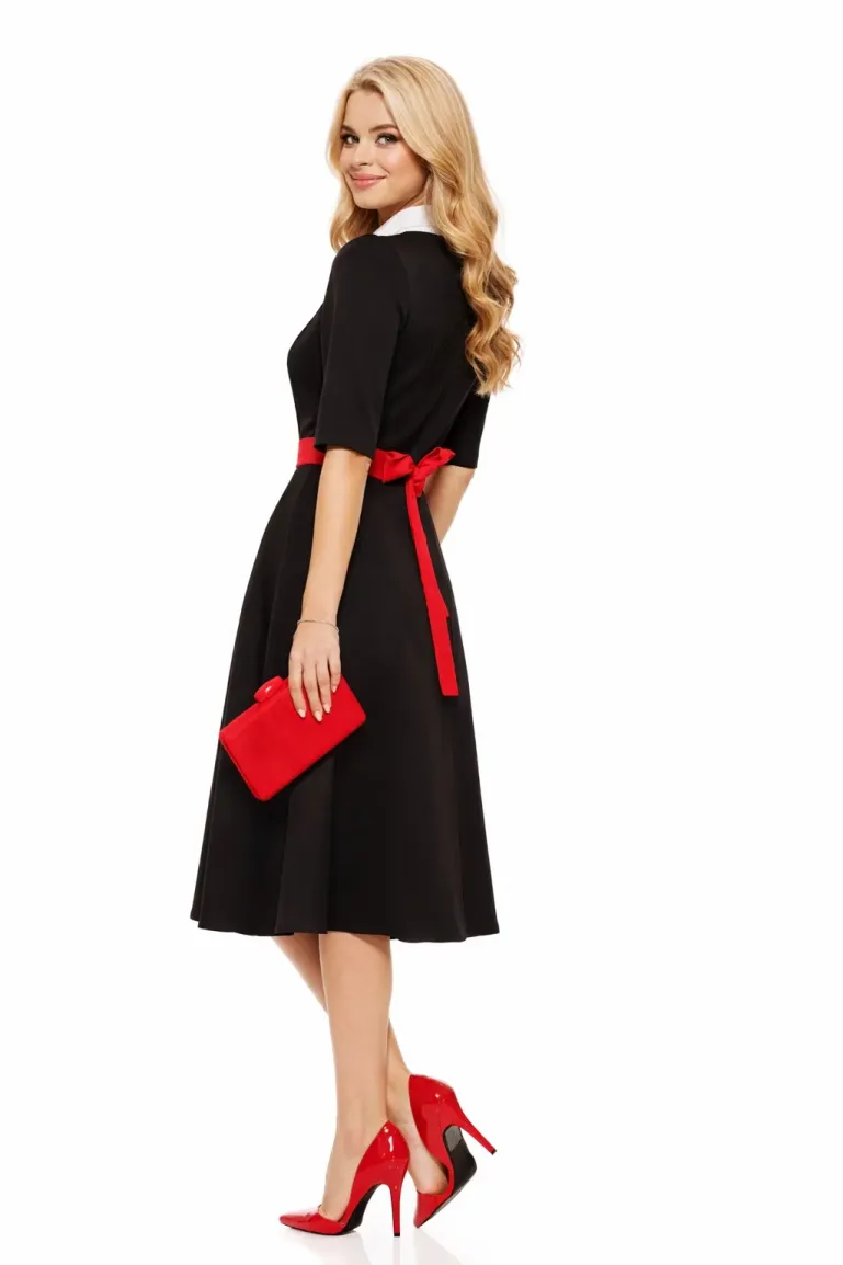 Rochie eleganta Fofy neagra cu guler alb  cu strassuri picture - 2