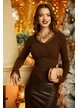 Pulover dama elegant din tricot premium maro cu maneca clopotel si decolteu  conturat cu dantela