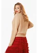 Pulover dama festiv premium bej cu fir de lurex perle si cristale