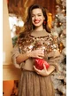 Pulover dama premium festiv din tricot bej cu paiete maxi