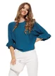 Pulover dama verde petrol cu maneca fluture si volanase