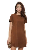 Rochie camel piele intoarsa eco croi in A cu funda animal print picture - 2