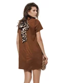 Rochie camel piele intoarsa eco croi in A cu funda animal print picture - 1