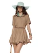 Rochie casual din vascoza bej stil camasa si fustita cu volane