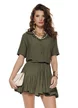 Rochie casual din vascoza olive stil camasa si fustita cu volane