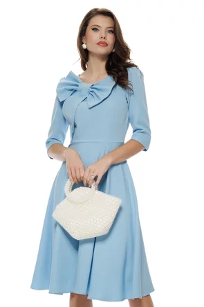 Rochie damă elegantă  Fofy baby blue clos cu fundă maxi și croi feminin fluid