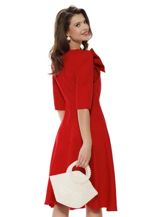 Rochie damă elegantă Fofy rosie clos cu fundă maxi și croi feminin fluid