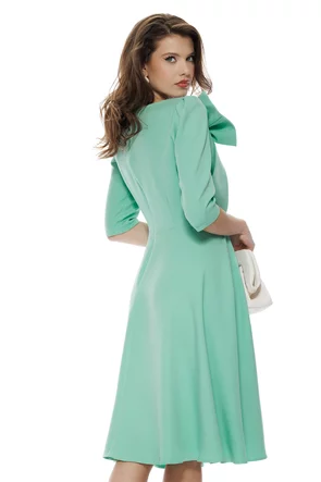 Rochie damă elegantă Fofy verde menta clos cu fundă maxi și croi feminin fluid
