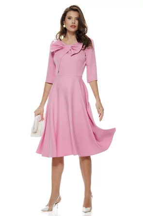 Rochie damă elegantă roz Fofy clos cu fundă maxi și croi feminin fluid