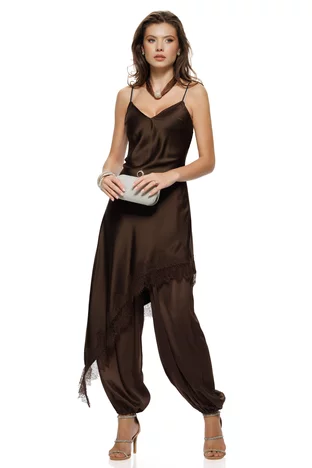 Rochie dama maro stil furou cu insertii asimetrice de dantela