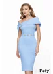 Rochie de ocazie eleganta baby blue din neopren pe umeri si cristale maxi