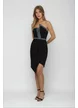 Rochie de ocazie eleganta neagra cu croi asimetric si aplicatii stralucitoare