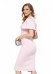 Rochie de ocazie eleganta roz din neopren cu design inedit si aplicatii de cristale