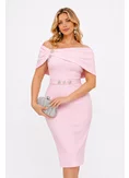 Rochie de ocazie eleganta roz din neopren pe umeri si cristale maxi picture - 1