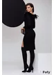 Rochie de ocazie tricotata neagra cu decolteu rotund si pene naturale