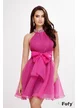 Rochie de seara eleganta din organza fucsia cu aplicatie de cristale la gat