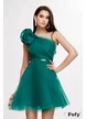 Rochie de seara eleganta din organza verde pe un umar cu bust fronsat si centura inclusa