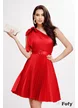 Rochie de seara eleganta din saten rosu pe un umar cu fusta plisata si centrura inclusa