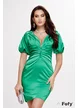 Rochie de seara eleganta premium din tafta satinata verde cu decolteu cupe buretate si nasturi imbracati