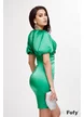 Rochie de seara eleganta premium din tafta satinata verde cu decolteu cupe buretate si nasturi imbracati