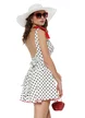 Rochie de vara alba mini cu buline cupe buretate contur si fundite rosii