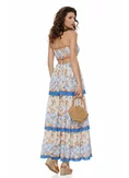 Rochie de vara baby blue lunga cu bumbac cu volane suprapuse imprimeu floral boho picture - 2
