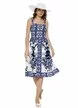 Rochie de vara decoltata midi cu imprimeu mediteranean majolica cupe buretate si pe elastic