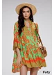 Rochie de vara din vascoza racoroasa imprimeu floral verde lime cu orange
