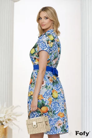 Rochie de vara Fofy stil camasa imprimeu Amalfi