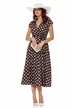Rochie de vara midi petrecuta din bumbac maro cu buline ivoire