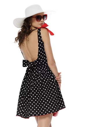 Rochie de vara mini cu buline cupe buretate contur si fundite rosii