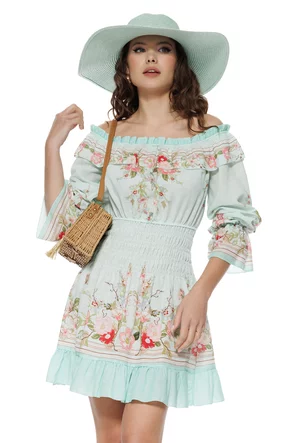 Rochie de vara mini din bumbac aqua imprimeu floral